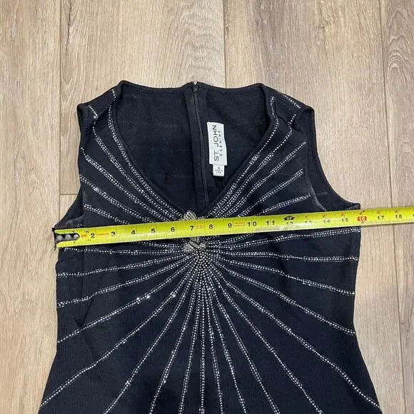 ST.JOHN EVENING Women's Beaded Sequin Embellished Midi Dress Size 6 In Black - Picture 4 of 7